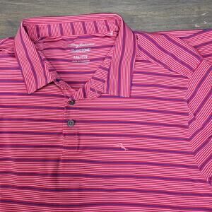Tommy Bahama IslandZone Pink Navy Stripe Performance Polo Shirt Men XXL 2XL Golf